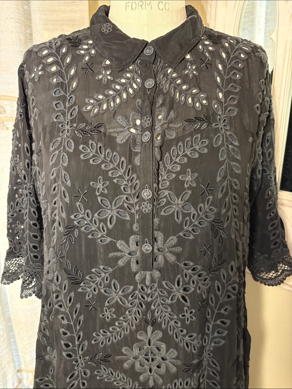 Johnny Was Black Eyelet Mini Dress - Picture 4 of 7